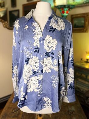 Sky Blue Floral Button-Up Top